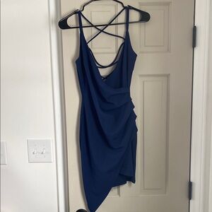 Asymmetrical Blue Bodycon Dress with Cowl Neck for Cocktail